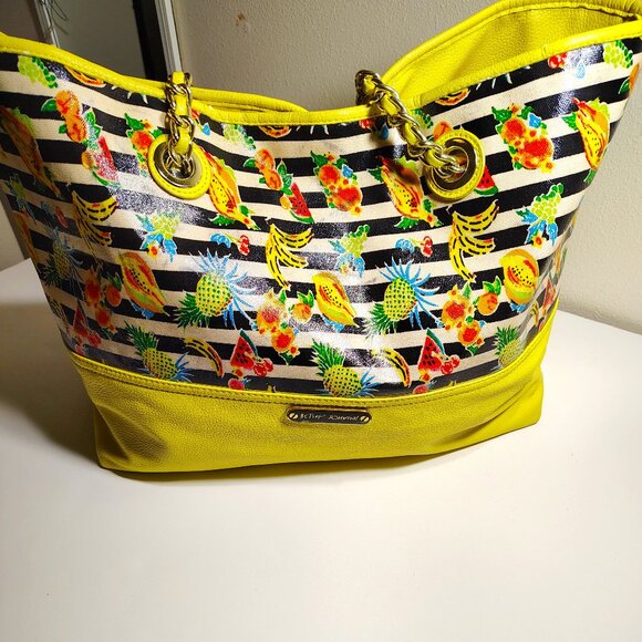 Betsey Johnson Handbags - Betsey Johnson Banana Split Tote Bag Fruit Striped Yellow